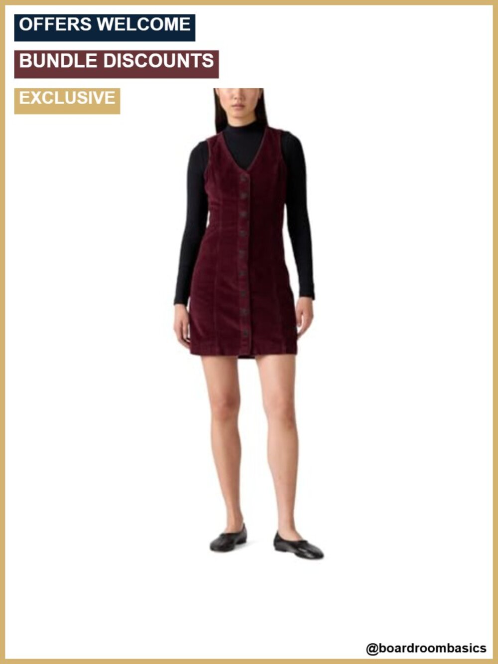 Levi's Vianna Vest Dress Corduroy Button-Up V-Neck Sleeveless A-Line Dress